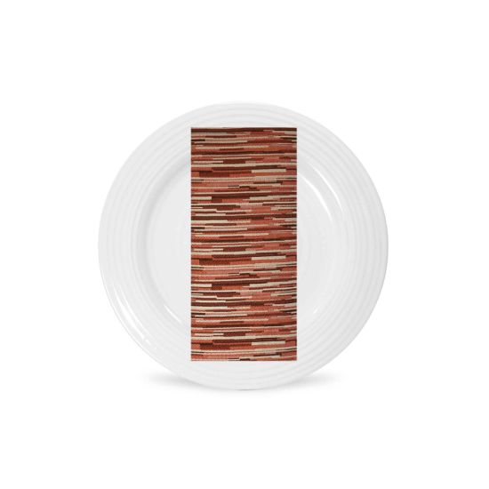 Tangerine slubs napkin with textured horizontal stripe pattern in warm orange tones, folded on a white plate for vibrant event tables