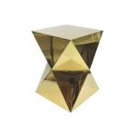 Gold stainless-steel Reflection abstract side table with sculptural geometric base and sleek minimalist top, ideal for modern event lounge décor