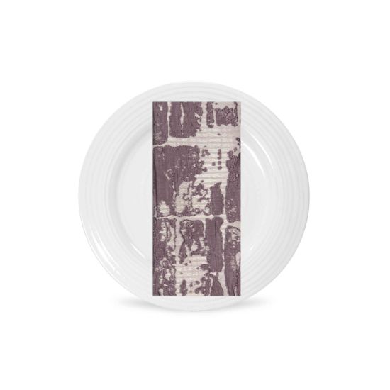 Lavender stone wall napkin with distressed block pattern in purple tones, folded on a white plate for romantic event table décor