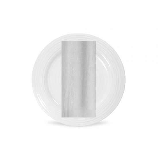 White velvet napkin with plush soft texture and subtle sheen, neatly folded on a white plate for classic weddings and formal event tables