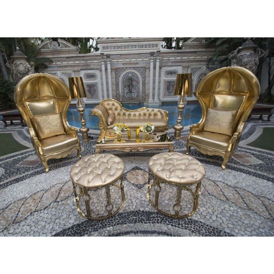 Tall gold Glam table lamp with tapered shade and stacked sculpted base, luxury accent lighting for weddings and upscale event lounges.