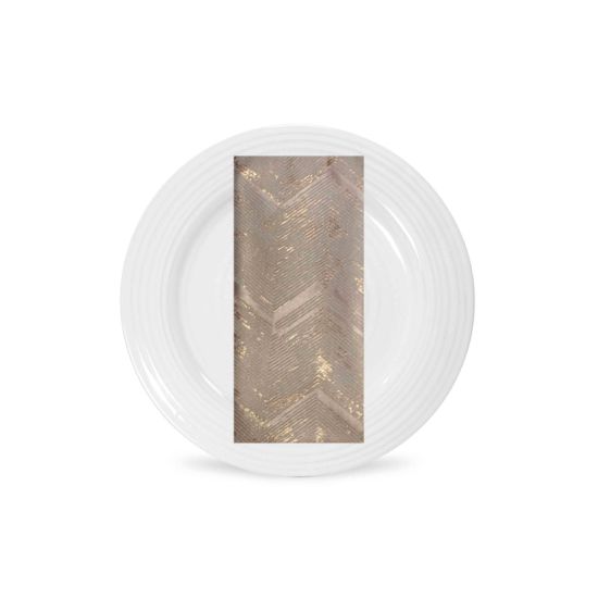 Ivory zig zag napkin with soft metallic chevron pattern and textured finish, folded on a white plate for elegant wedding table settings